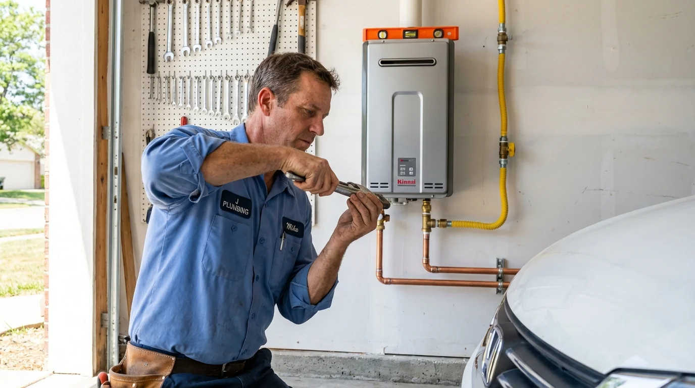 Tankless water heater installation by a Johns Plumbing LLC plumber in Elgin