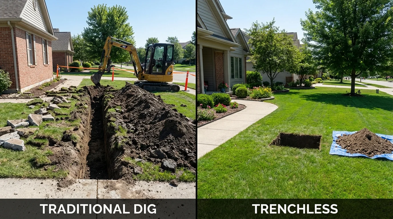 Trenchless sewer repair with minimal yard damage versus traditional excavation in Elgin, SC